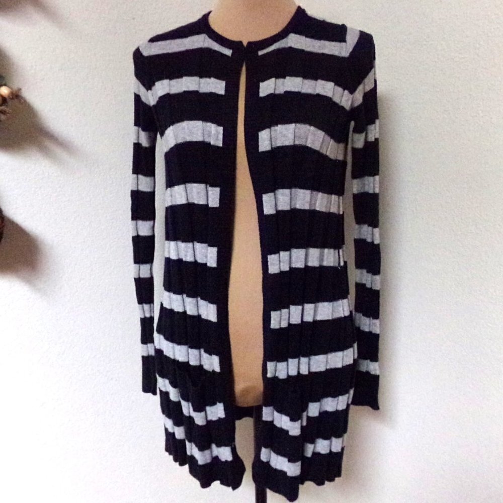 Anthropologie Maple Grey and Black Striped Cardigan
